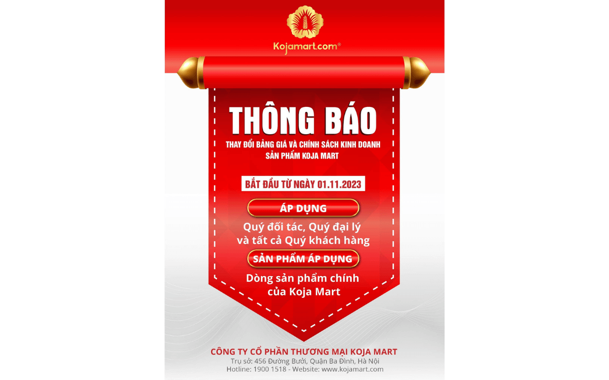 Koja Mart Thông Báo Thay đổi Giá Sản Phẩm